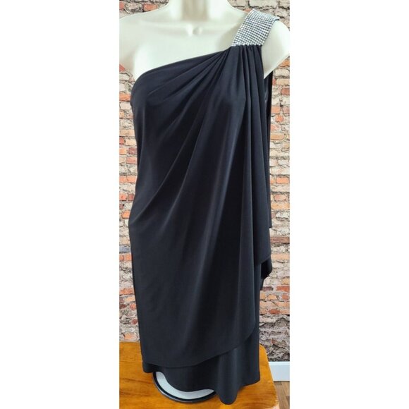 Cache Sexy Little Black One Shoulder Dress Rhinestones Cocktail Party Women's 2 - Picture 1 of 8